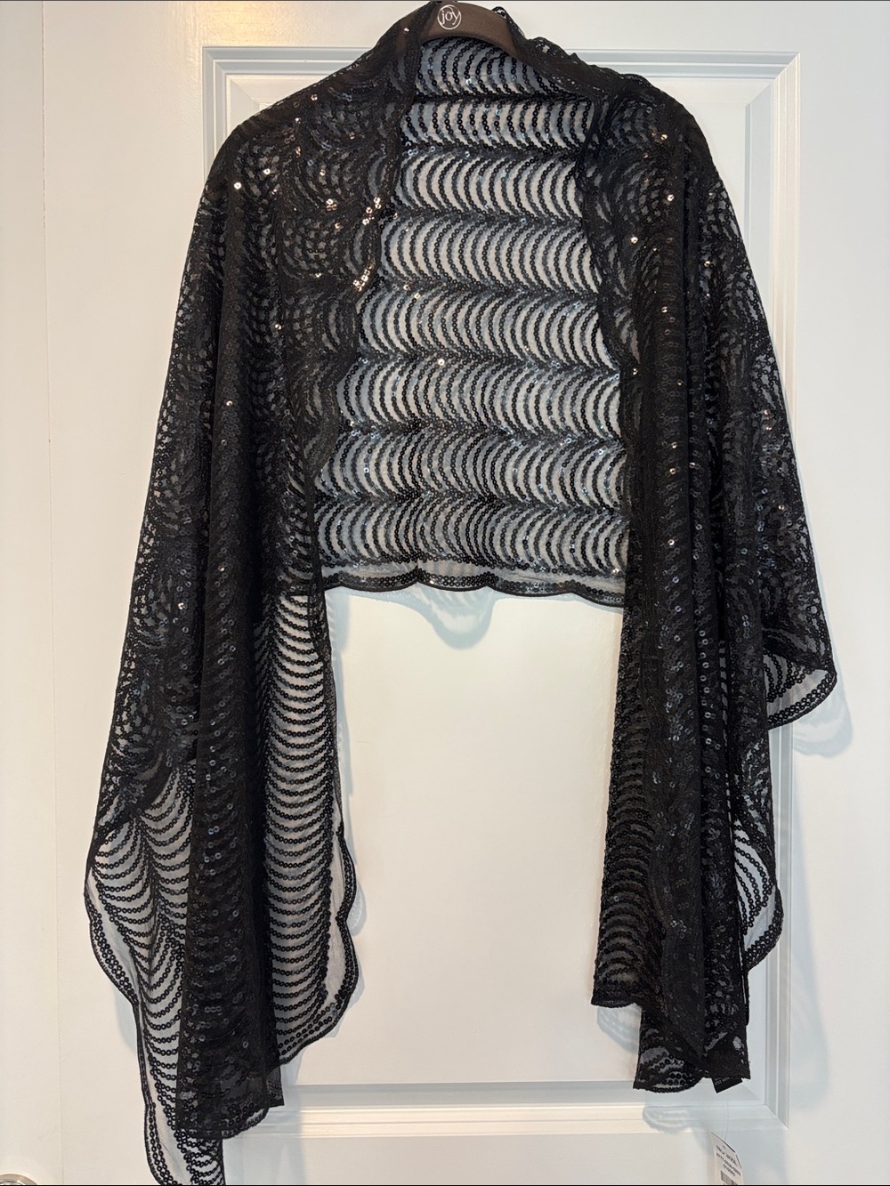Black Sequined Lace scalloped wrap/shawl. Perfect accent to basic black dress.